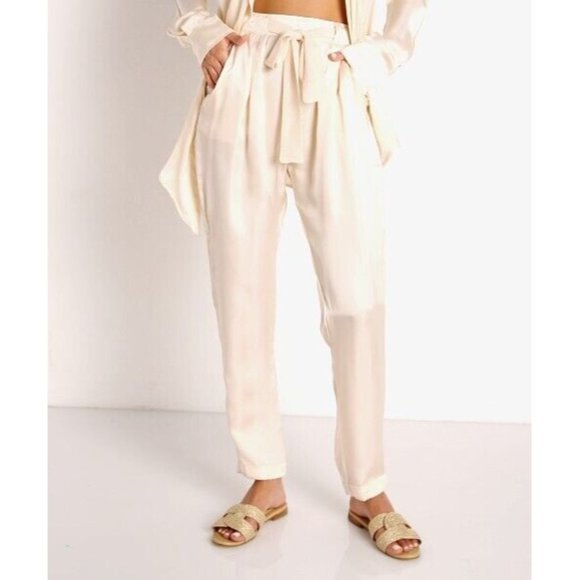 Indah Agent Trousers Opal Cream Satin Tie Belt Revolve - Picture 1 of 4